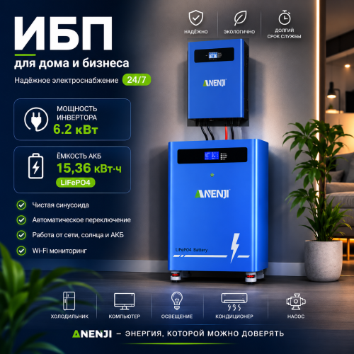 Источник бесперебойного питания ANENJI 6,2 кВт + АКБ  15 кВт/ч