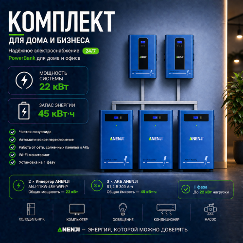 Комплект резервного питания ANENJI 22 кВт + АКБ 45 кВт·ч 
